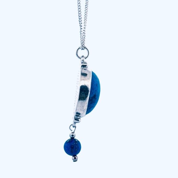 Sterling Silver 925 Lapis Lazuli Pendant Necklace, 18”, 8.49g, Elegant Design - Picture 2 of 11